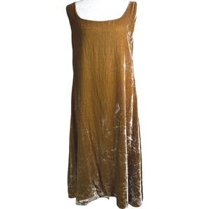 Pamela Barish L/XL Gold‎ Crushed Velvet Sleeveless Scoop Neck Maxi Dress Bronze
